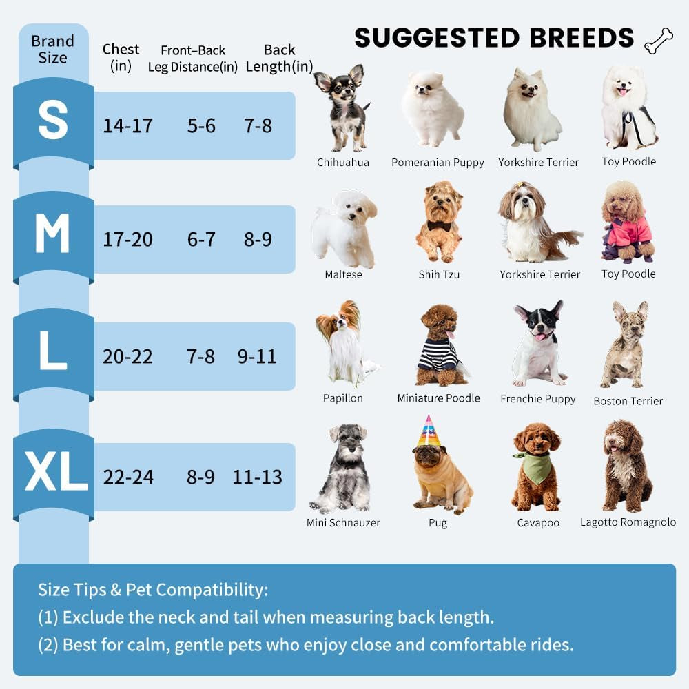 Dog Backpack Carrier, Thick Straps & Cushion, Pet Sling Front Backpacks for Small Medium Dogs 7-11 Lbs, Legs Out, Adjustable Wearable Puppy Chest Travel Bag, Easy-Fit for Hiking/Walking/Camping